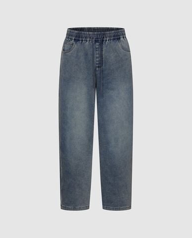  URBAN REVIVO - Quần jeans nam ống đứng lưng thun 