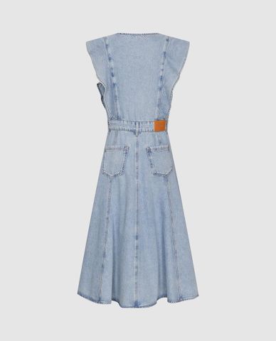  URBAN REVIVO - Đầm denim midi sát nách thanh lịch 
