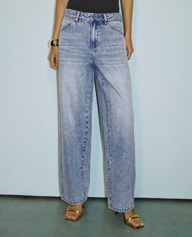  URBAN REVIVO - Quần jeans nữ ống rộng thanh lịch 
