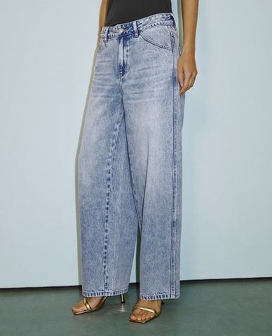 URBAN REVIVO - Quần jeans nữ ống rộng thanh lịch 