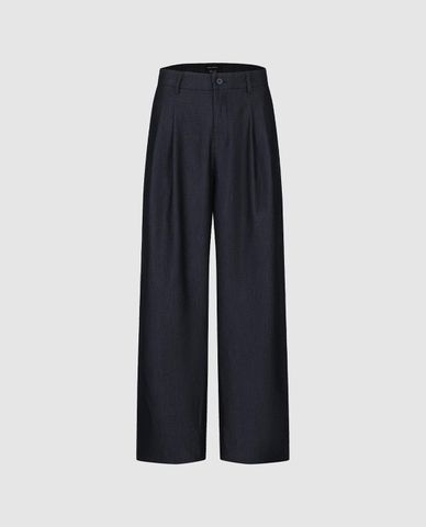  URBAN REVIVO - Quần jeans nữ ống rộng xếp li 
