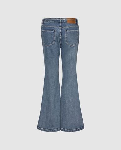  URBAN REVIVO - Quần jeans nữ ống loe phối dây xích 