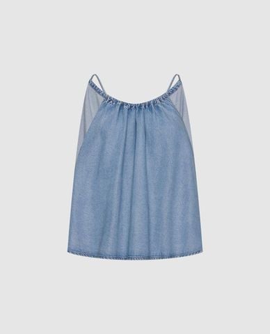  URBAN REVIVO - Áo sát nách nữ denim dáng suông 