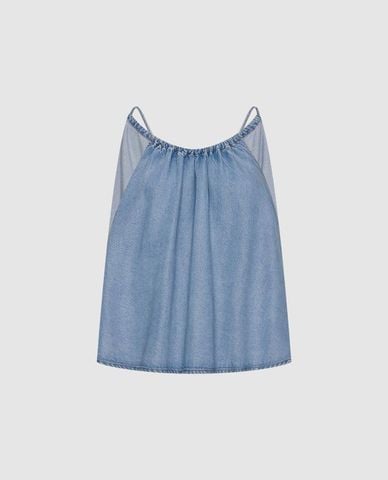  URBAN REVIVO - Áo sát nách nữ denim dáng suông 