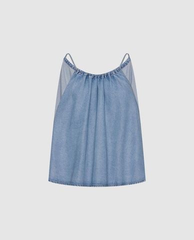  URBAN REVIVO - Áo sát nách nữ denim dáng suông 