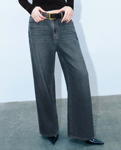  URBAN REVIVO - Quần jeans nữ ống rộng kèm thắt lưng 