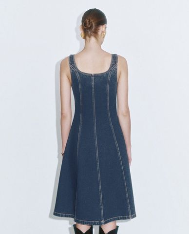  URBAN REVIVO - Đầm denim hai dây phom midi quyến rũ A-Line 