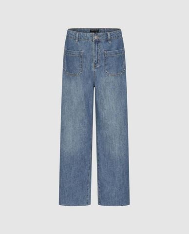  URBAN REVIVO - Quần jeans nữ ống rộng phối túi hộp 
