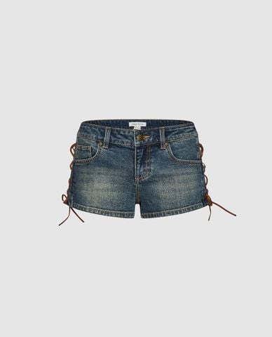  URBAN REVIVO - Quần short jeans nữ đan dây 