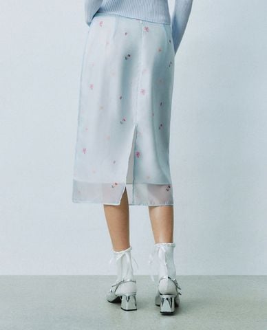  URBAN REVIVO - Chân váy phom suông midi Floral Sheer 