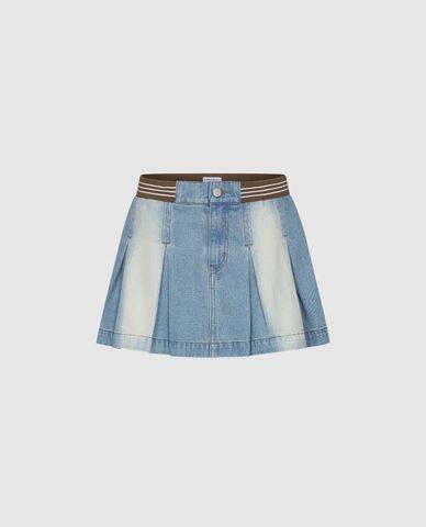  URBAN REVIVO - Chân váy denim mini xếp li 