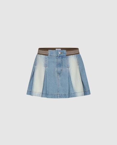  URBAN REVIVO - Chân váy denim mini xếp li 