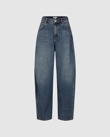  URBAN REVIVO - Quần jeans nữ ống rộng dáng cong 