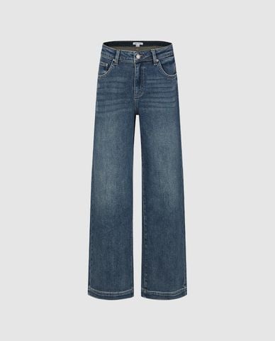  URBAN REVIVO - Quần jeans nữ ống rộng wash bạc 