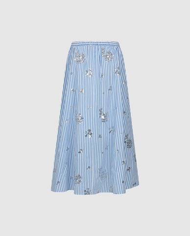  URBAN REVIVO - Chân váy chữ A midi phối hoa đính sequin 