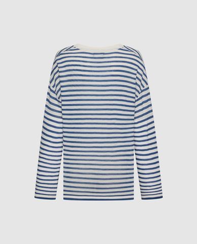  URBAN REVIVO - Áo dệt kim nữ tay dài kẻ sọc phối dây đan 