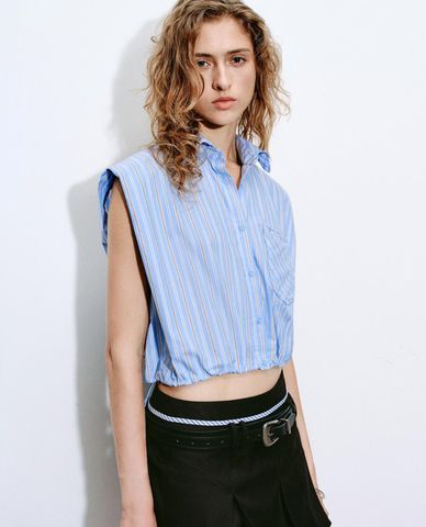  URBAN REVIVO - Áo sát nách nữ phom croptop kẻ sọc 