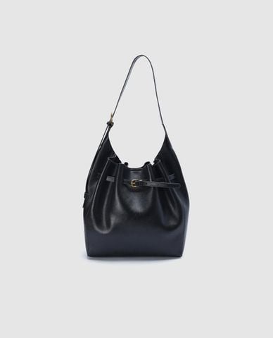  URBAN REVIVO - Túi đeo vai nữ hình thang phối dây rút 