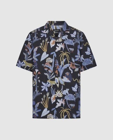  URBAN REVIVO - Áo sơ mi nam cổ bẻ tay ngắn in họa tiết 