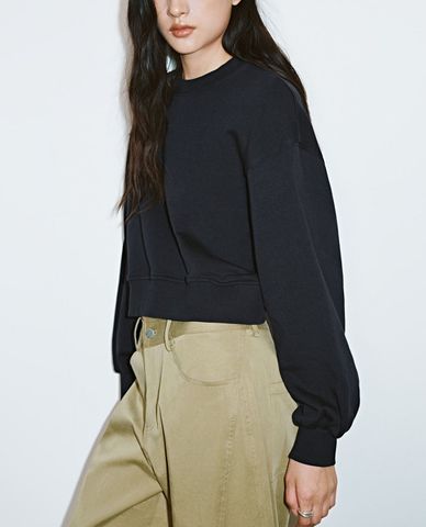  URBAN REVIVO - Áo kiểu nữ cổ tròn tay dài phối dây rút 