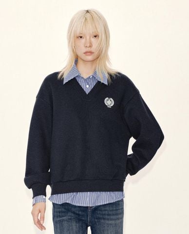  URBAN REVIVO - Áo sweatshirt nữ layer cổ sơ mi kẻ sọc 