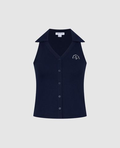  URBAN REVIVO - Áo sát nách nữ dệt kim cổ bẻ phối họa tiết 