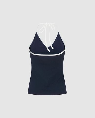  URBAN REVIVO - Áo kiểu nữ cổ yếm in chữ cá tính 