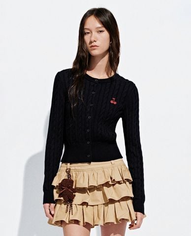  URBAN REVIVO - Áo khoác cardigan nữ dệt thừng thêu cherry 