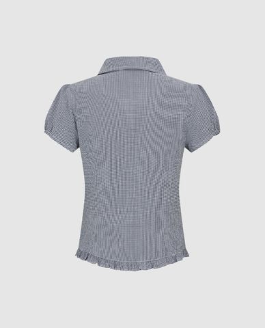  URBAN REVIVO - Áo sơ mi nữ cổ bẻ tay phồng phối bèo 
