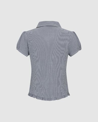  URBAN REVIVO - Áo sơ mi nữ cổ bẻ tay phồng phối bèo 