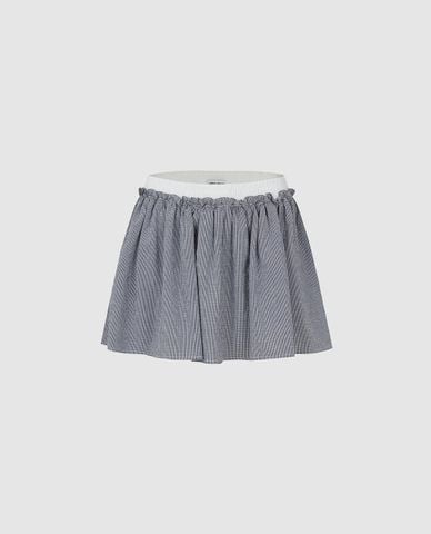  URBAN REVIVO - Chân váy chữ A mini kẻ caro phối bèo 