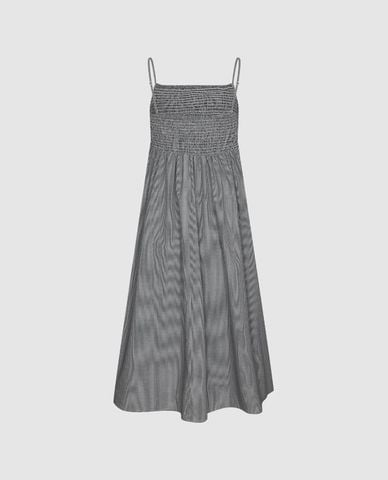  URBAN REVIVO - Đầm hai dây midi kẻ caro phối nơ 