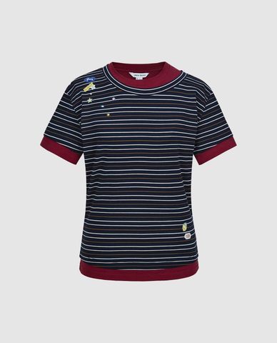  URBAN REVIVO - Áo thun nữ cổ tròn tay ngắn kẻ sọc 