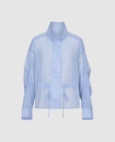  URBAN REVIVO - Áo khoác sơ mi nữ cổ trụ tay dài phối dây rút 