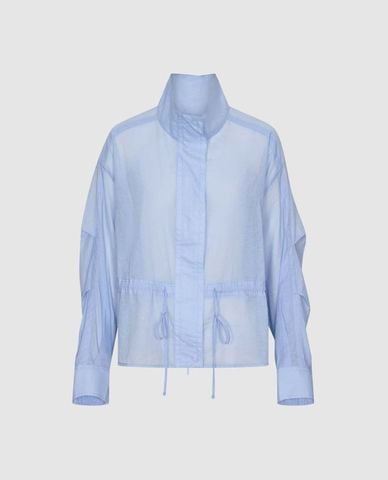  URBAN REVIVO - Áo khoác sơ mi nữ cổ trụ tay dài phối dây rút 