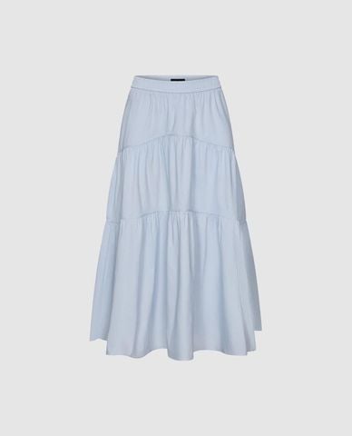  URBAN REVIVO - Chân váy chữ A midi xếp tầng lưng thun 