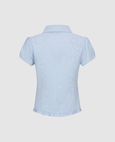  URBAN REVIVO - Áo sơ mi nữ cổ bẻ tay phồng phối bèo 