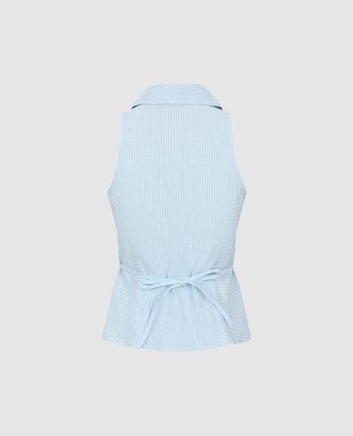  URBAN REVIVO - Áo kiểu nữ sát nách cổ V kẻ sọc phom ôm 