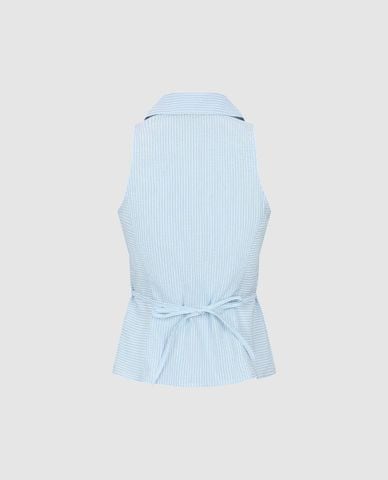  URBAN REVIVO - Áo kiểu nữ sát nách cổ V kẻ sọc phom ôm 
