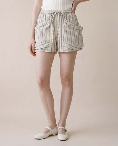  URBAN REVIVO - Quần short ngắn nữ túi phồng kẻ sọc 