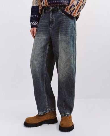  URBAN REVIVO - Quần jeans nam ống rộng wash bạc 