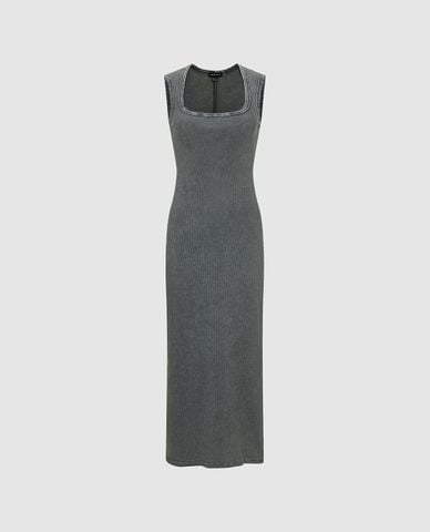  URBAN REVIVO - Đầm sát nách midi cổ vuông phom ôm 