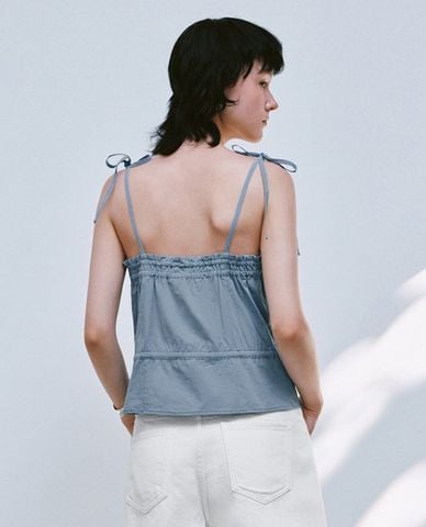  URBAN REVIVO - Áo hai dây nữ viền ren thắt nơ 