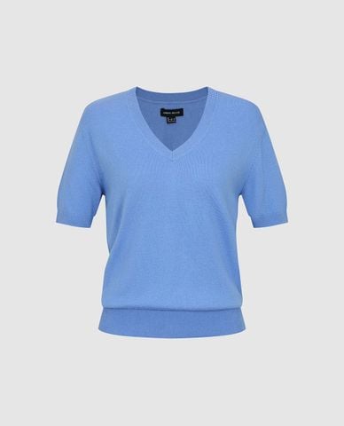  URBAN REVIVO - Áo dệt kim nữ cổ V tay ngắn thanh lịch 