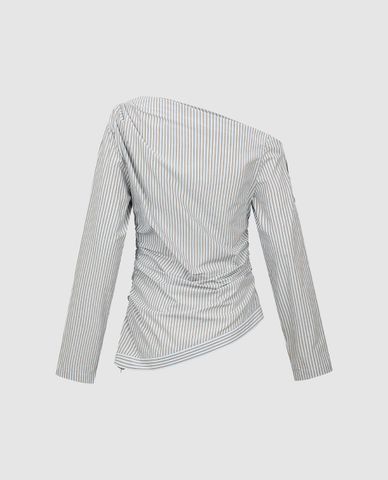  URBAN REVIVO - Áo trễ vai nữ tay dài kẻ sọc 