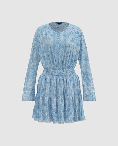  URBAN REVIVO - Đầm xếp tầng mini họa tiết hoa nhí 