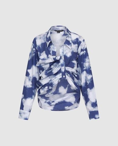  URBAN REVIVO - Áo sơ mi nữ tay dài họa tiết loang nghệ thuật 