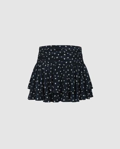  URBAN REVIVO - Chân váy xếp tầng mini phối bèo in hoa 