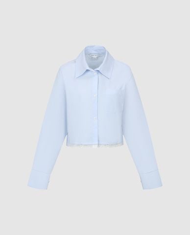  URBAN REVIVO - Áo sơ mi nữ tay dài phom croptop phối ren 