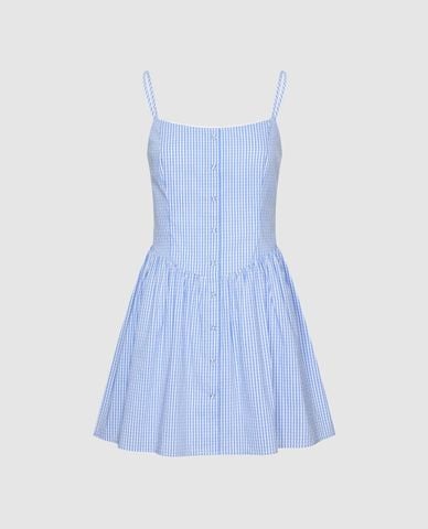  URBAN REVIVO - Đầm hai dây mini kẻ sọc phối nút 